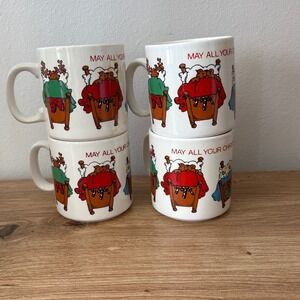 Vintage‎ Russ England Set of 4 Christmas Mugs Santa  Reindeer